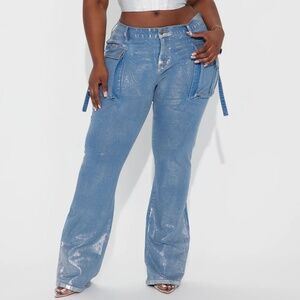 Fashion Nova Foil Bootcut Cargo Jean Size 22
